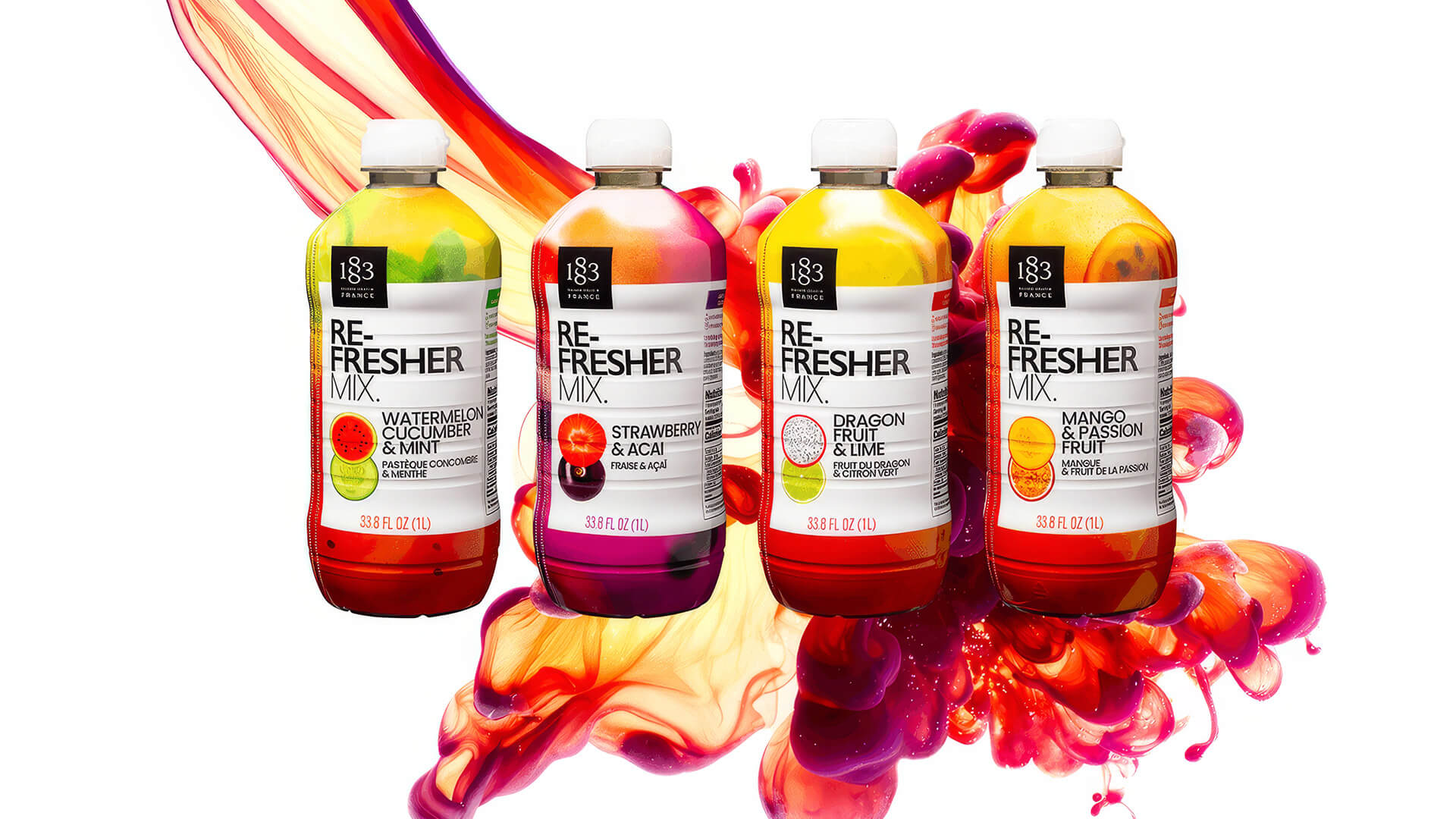 4 Botellas de litro de Refresher Mix de Routin 1883